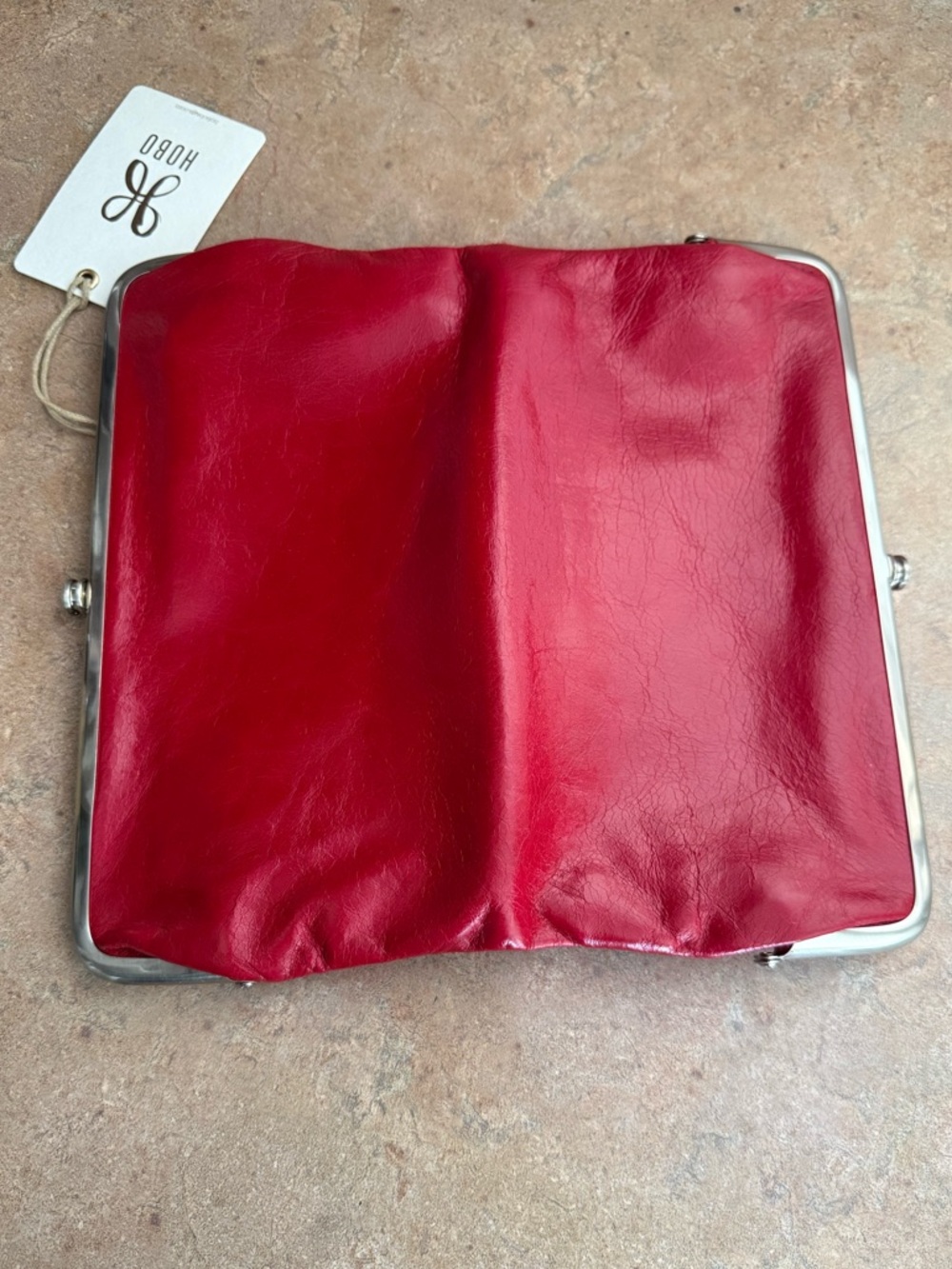 HOBO Lauren Red Leather Kiss-Frame Clutch - Picture 6 of 10
